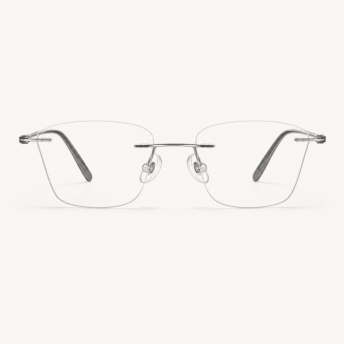 Gunmetal pure titanium rimless geometric eyeglasses, straight-on product view