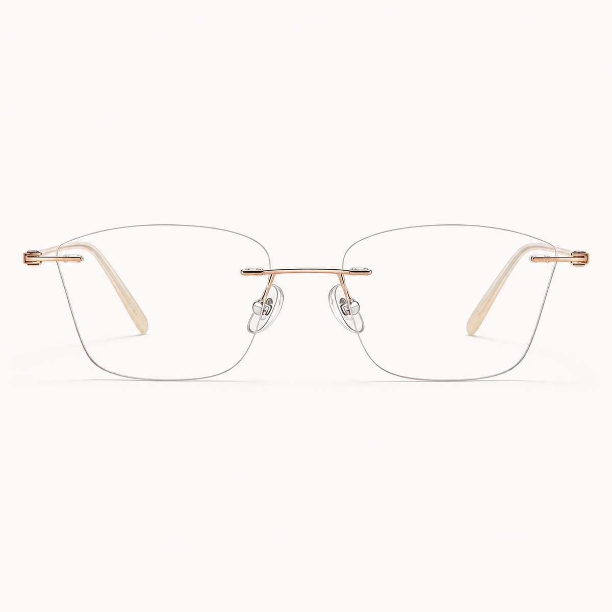Rose Gold pure titanium rimless geometric eyeglasses, straight-on product view
