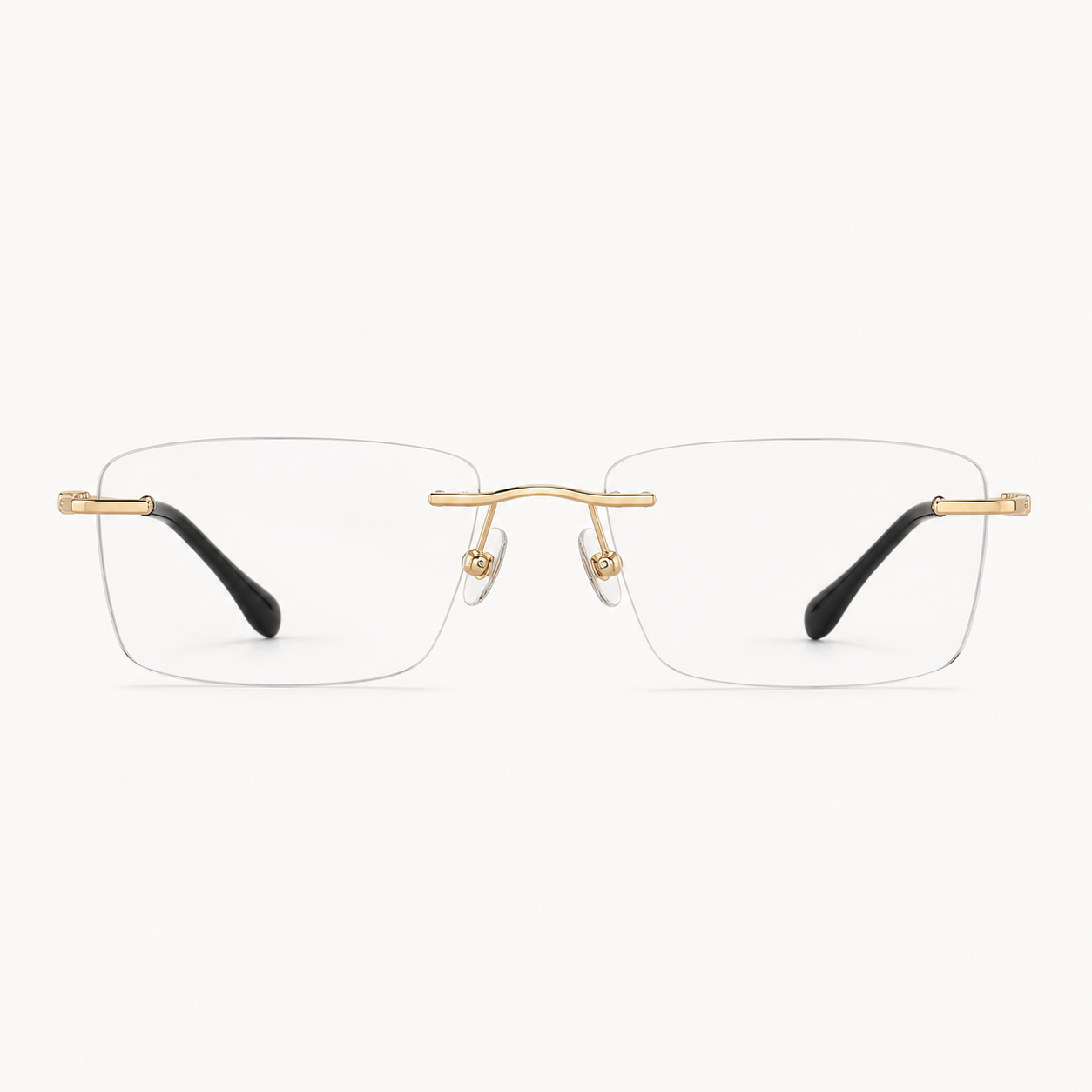 Black/Gold pure titanium rimless slim rectangular eyeglasses, straight-on product view