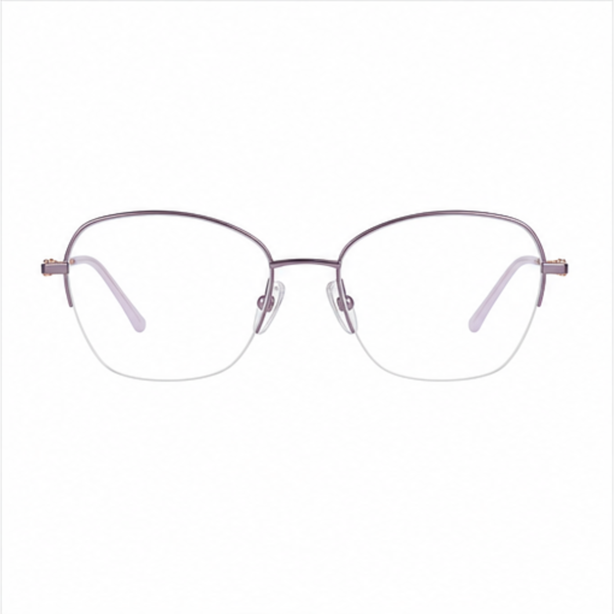 Purple women's pure titanium semi-rimless glasses, front product view
