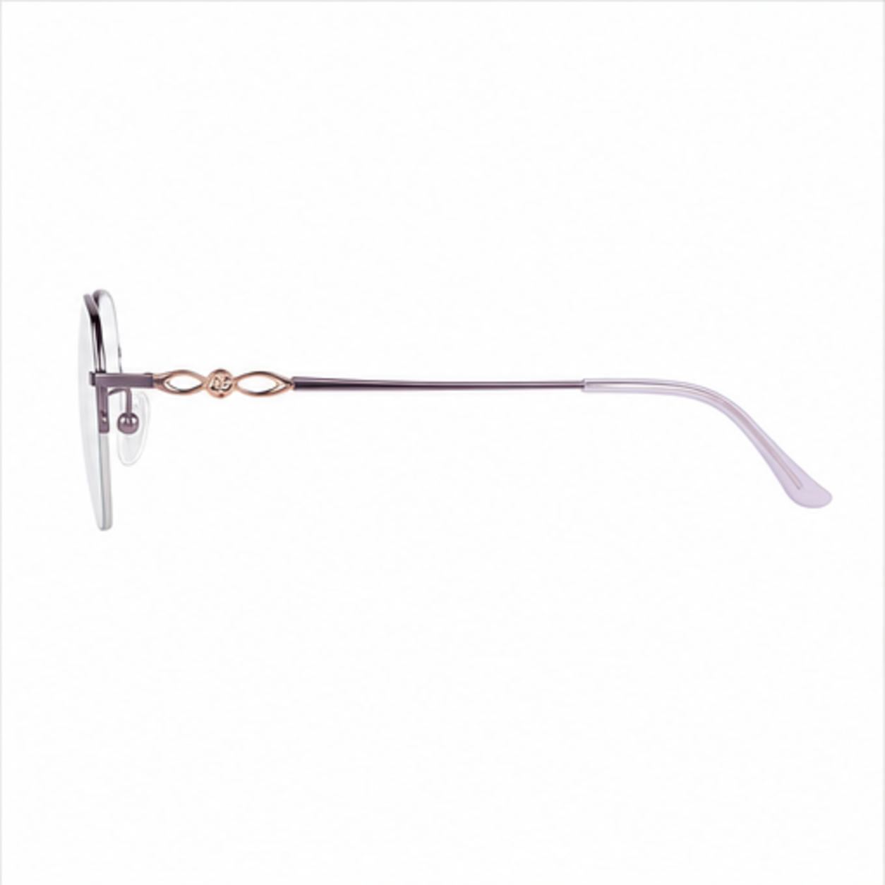 Purple women's pure titanium semi-rimless glasses, side-profile product view