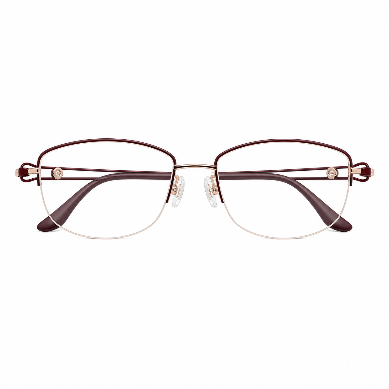 Red/Gold pure titanium semi-rimless glasses, front product view