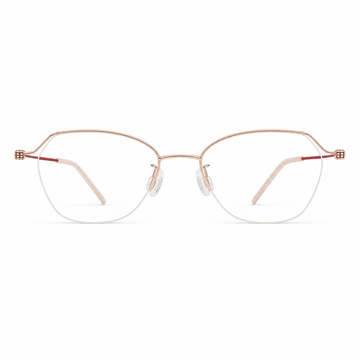 Red and rose-gold pure-titanium semi-rimless glasses, front product view