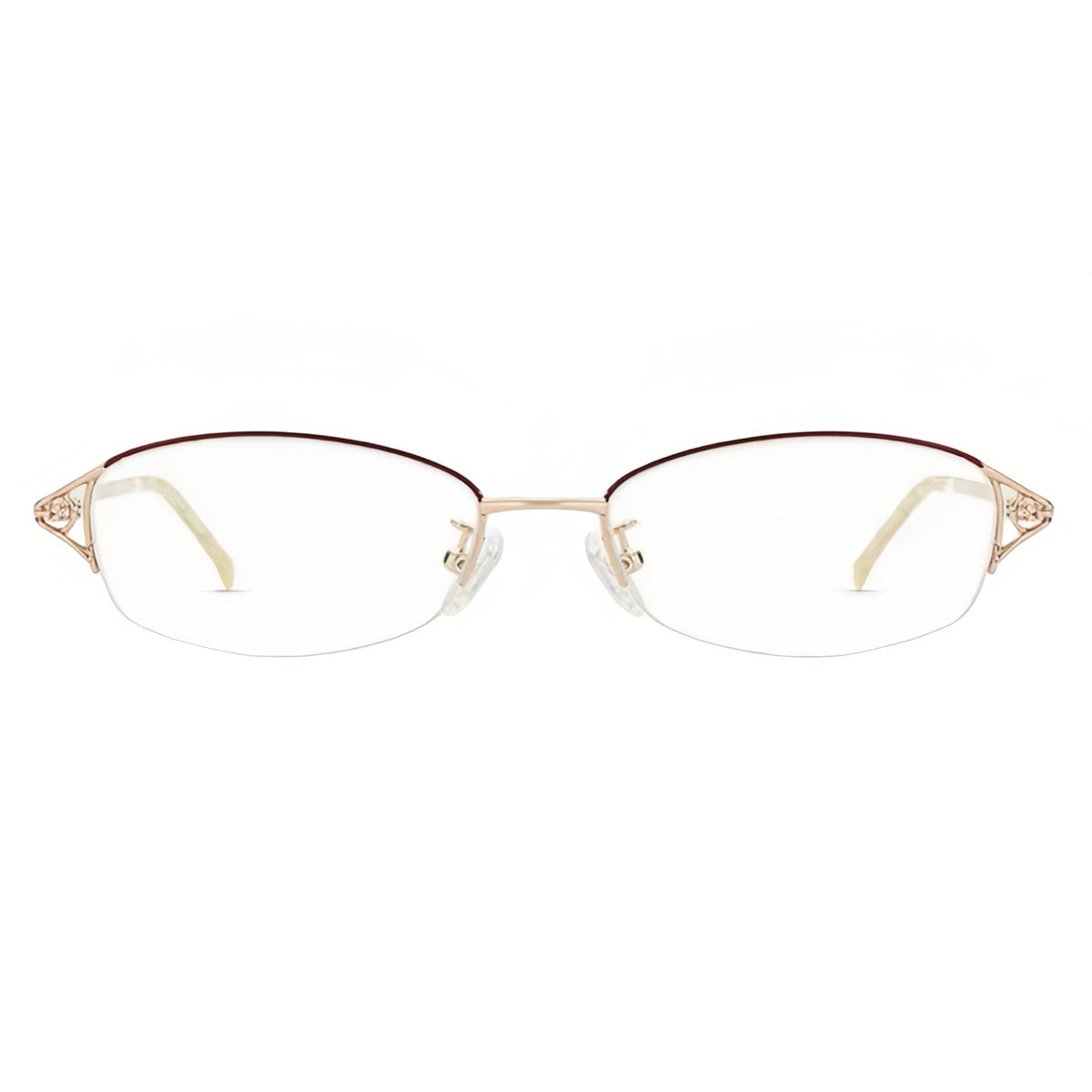 Red/Rose Gold alloy and acetate semi-rimless glasses, front product view