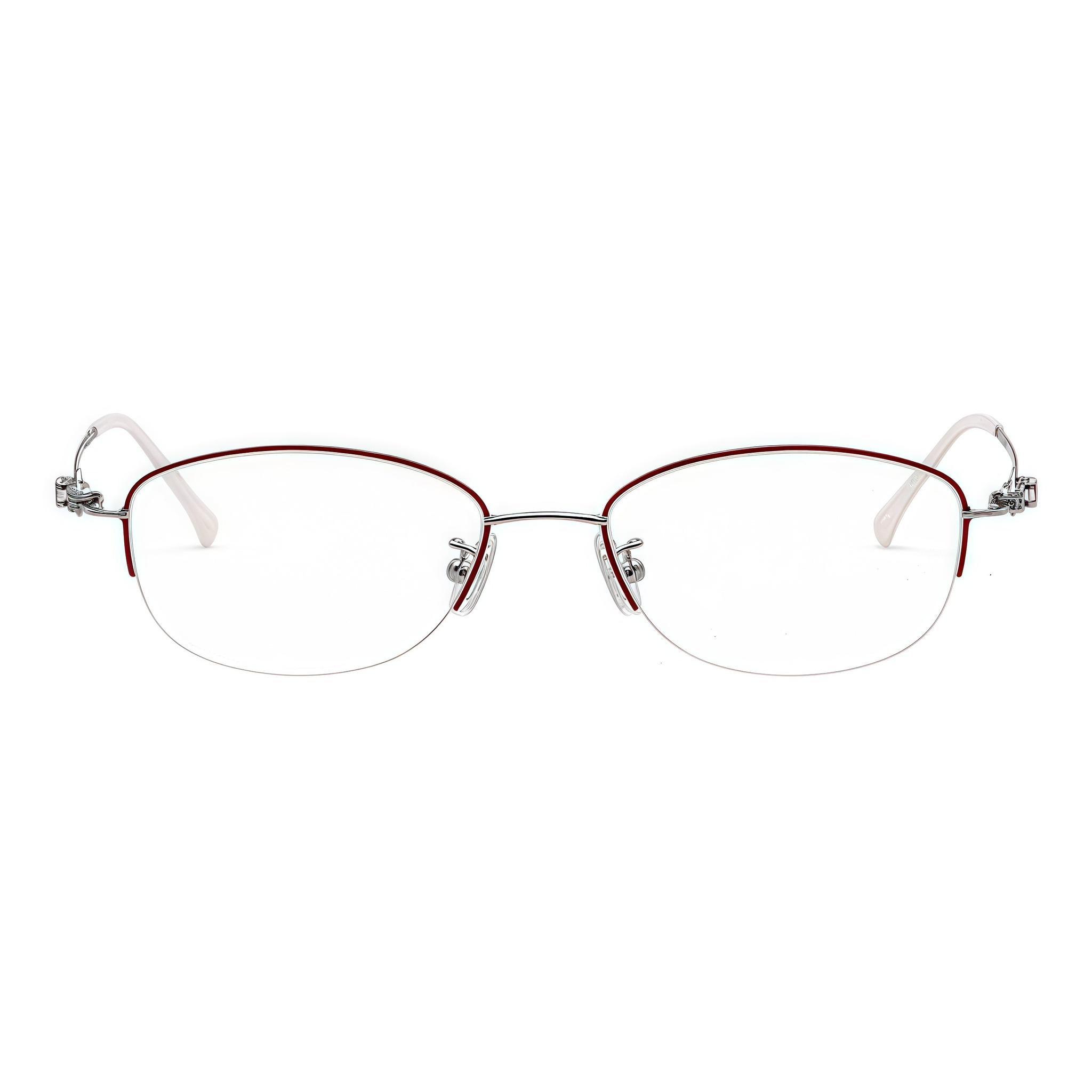 Red/Silver alloy semi-rimless glasses, front product view