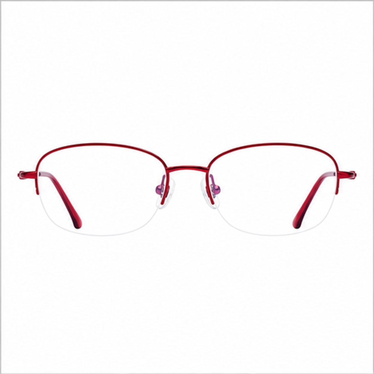 Red women's stylish pure-titanium semi-rimless glasses, front product view