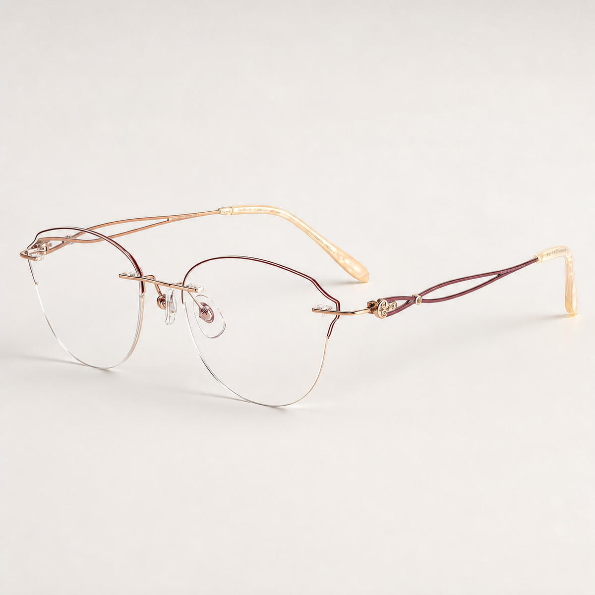Rose Gold/Brown titanium rimless butterfly eyeglasses, straight-on product view