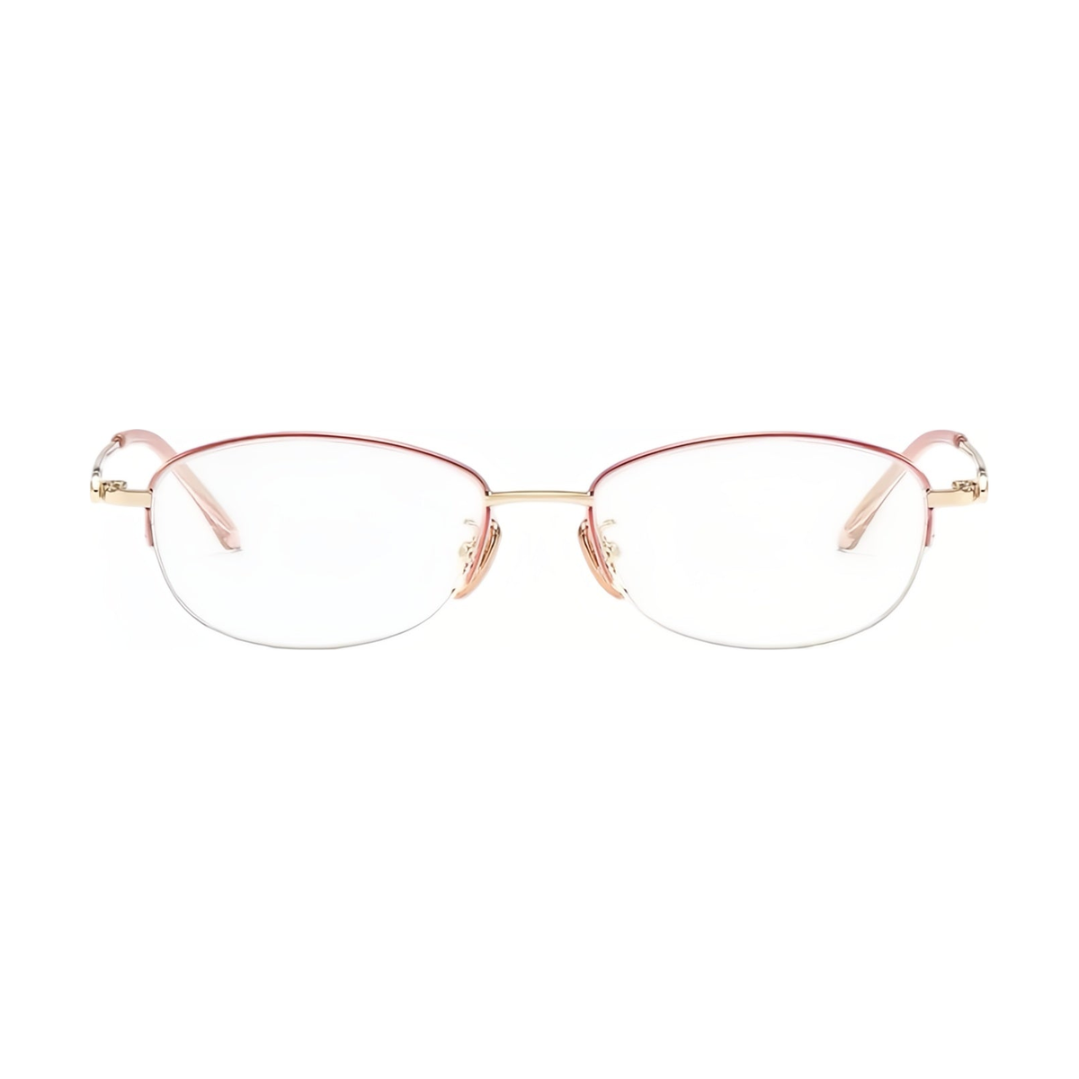 Rose Gold elegant alloy semi-rimless eyeglass frame, front product view