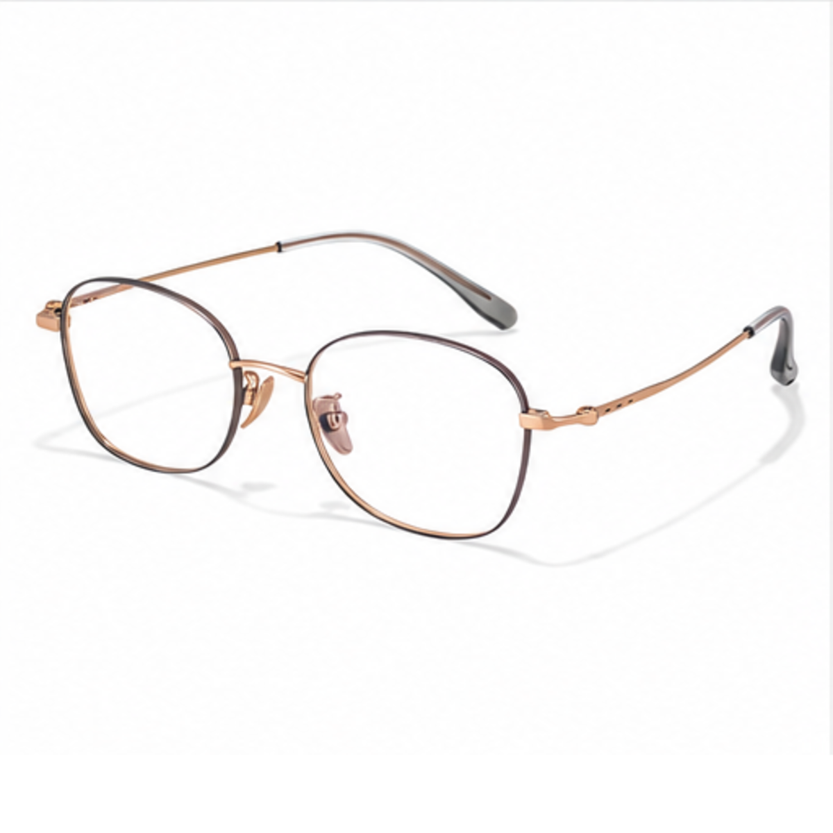 Rose Gold&Gray unisex ultra-light pure titanium rounded-square full-rim glasses, 45-degree product view