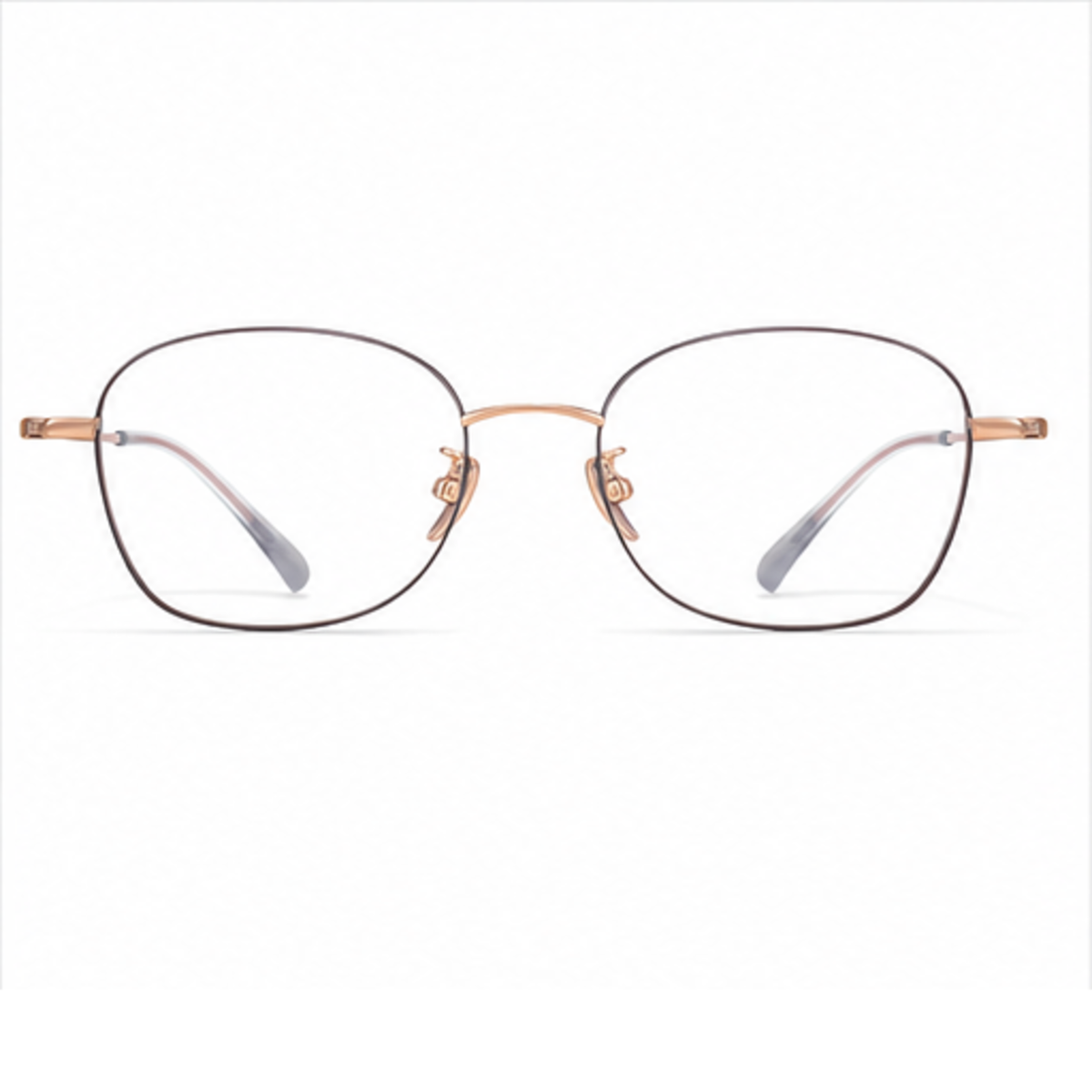 Rose Gold&Gray unisex ultra-light pure titanium rounded-square full-rim glasses, front product view