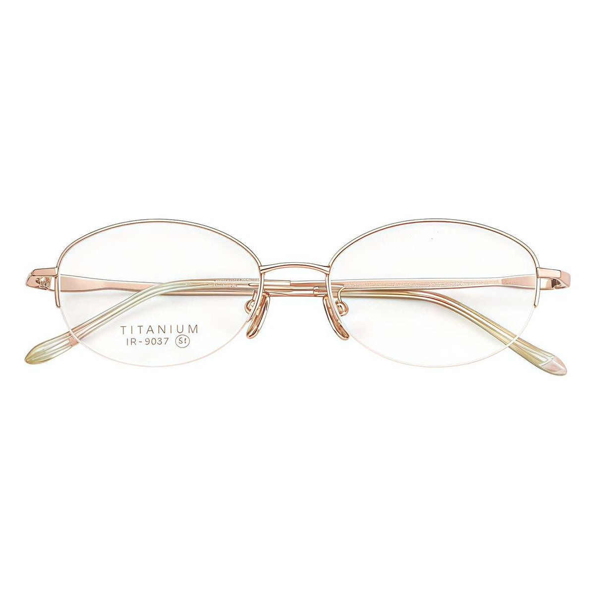 Rose-gold pure-titanium semi-rimless glasses, front product view