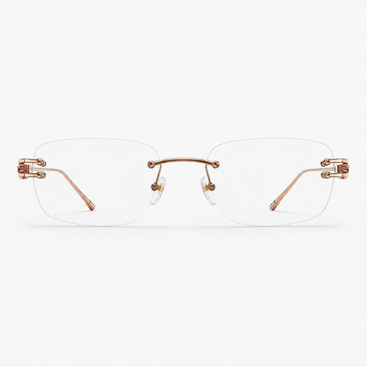 Rose Gold semi-titanium rectangular rimless glasses, front product view