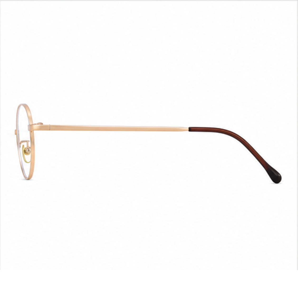 Rose Gold unisex small-fit ultra-light alloy oval full-rim glasses, side-profile product view