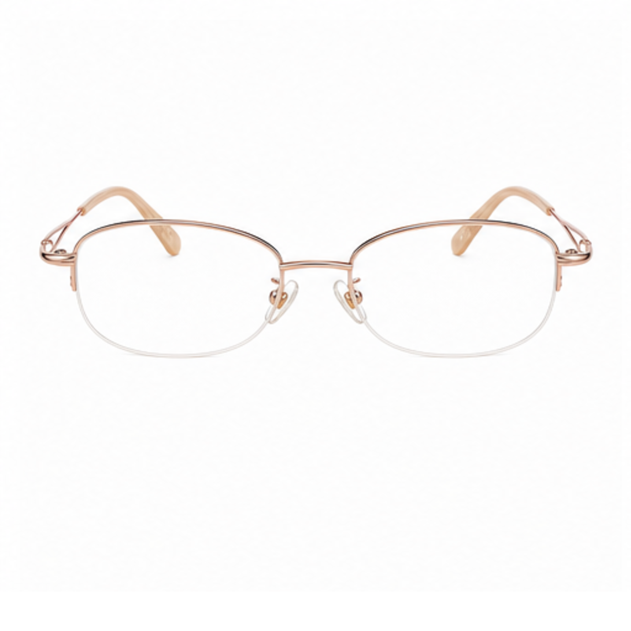 Rose Gold women's elegant metal alloy semi-rimless glasses, front product view