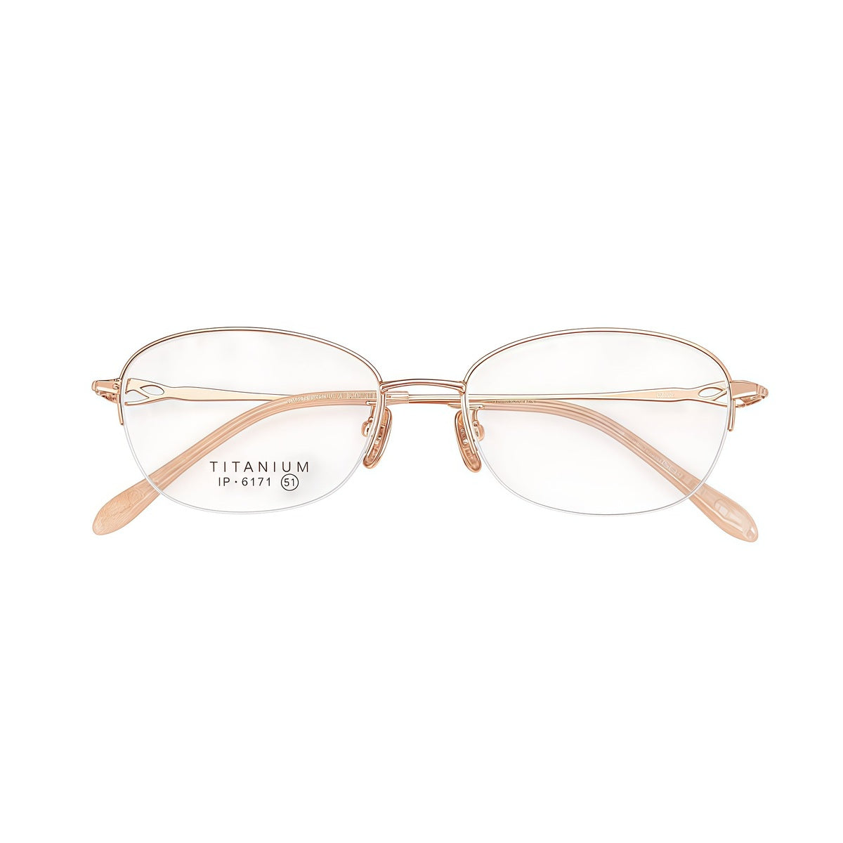 Rose Gold graceful pure-titanium semi-rimless glasses, front product view