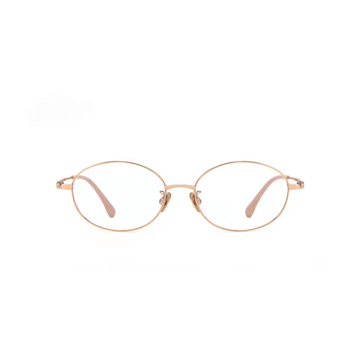 Rose Gold semi-titanium oval full-rim glasses, front product view