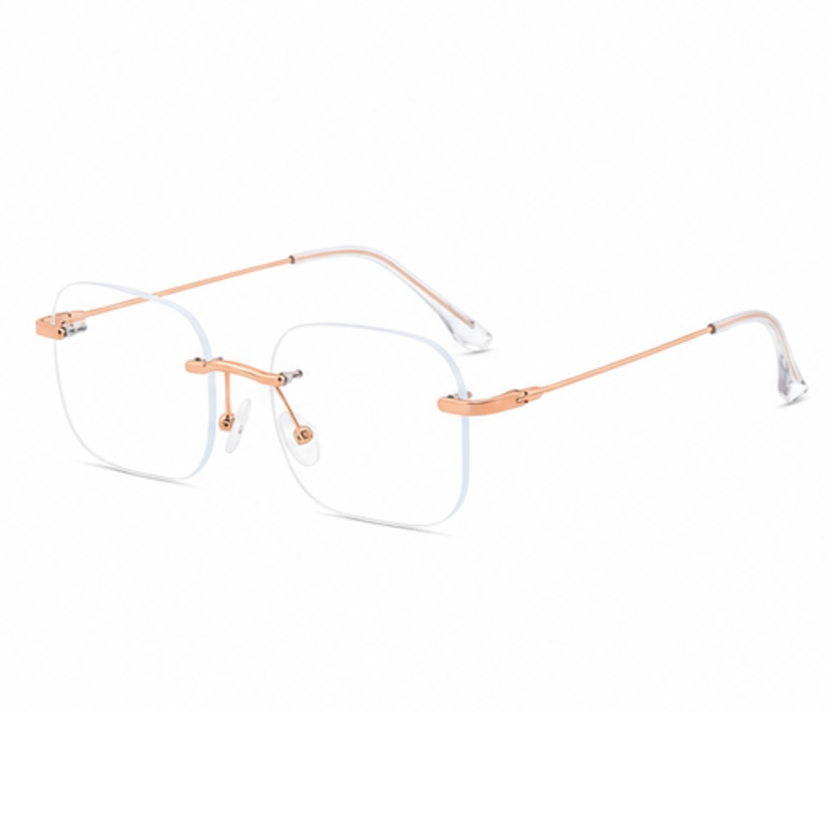 Rose Gold women's small-fit alloy rimless glasses, 45-degree product view
