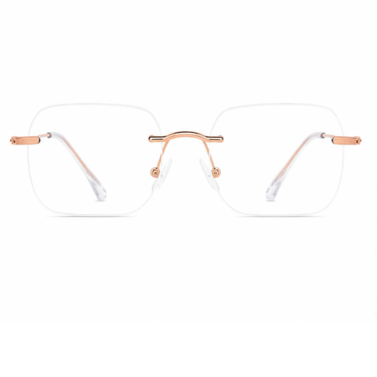 Rose Gold women's small-fit alloy rimless glasses, front product view
