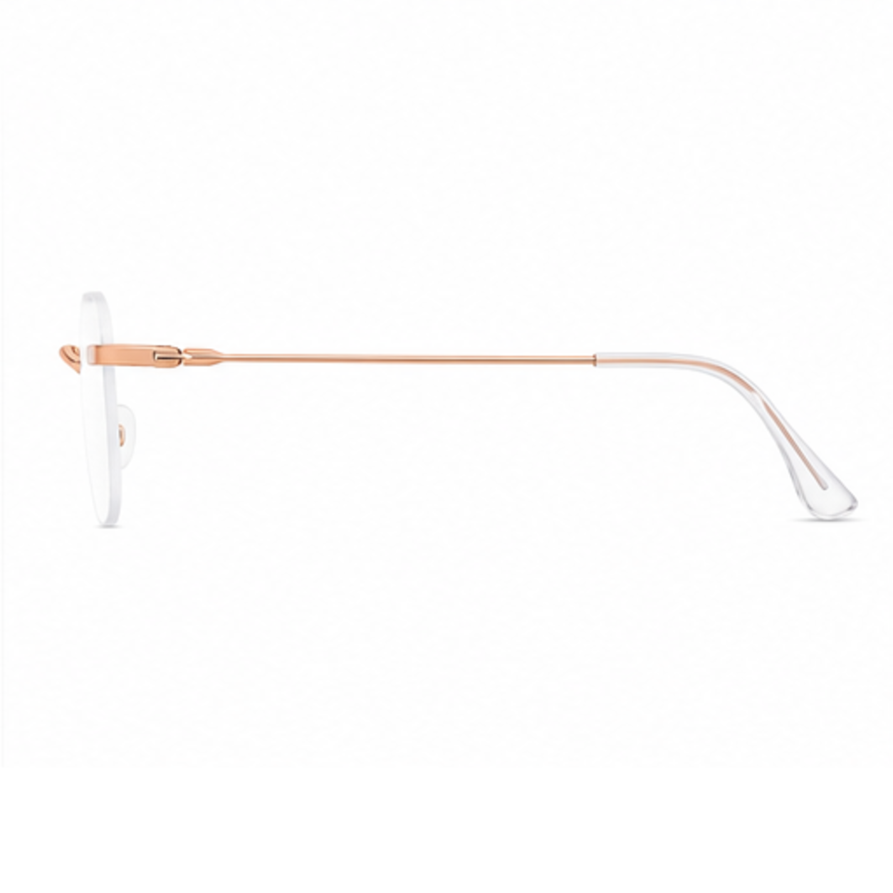 Rose Gold women's small-fit alloy rimless glasses, side-profile product view