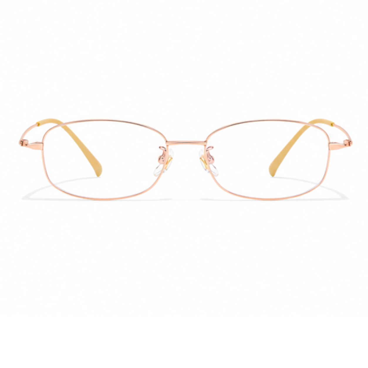 Rose Gold women's small-fit ultra-light alloy and titanium square full-rim glasses, front product view