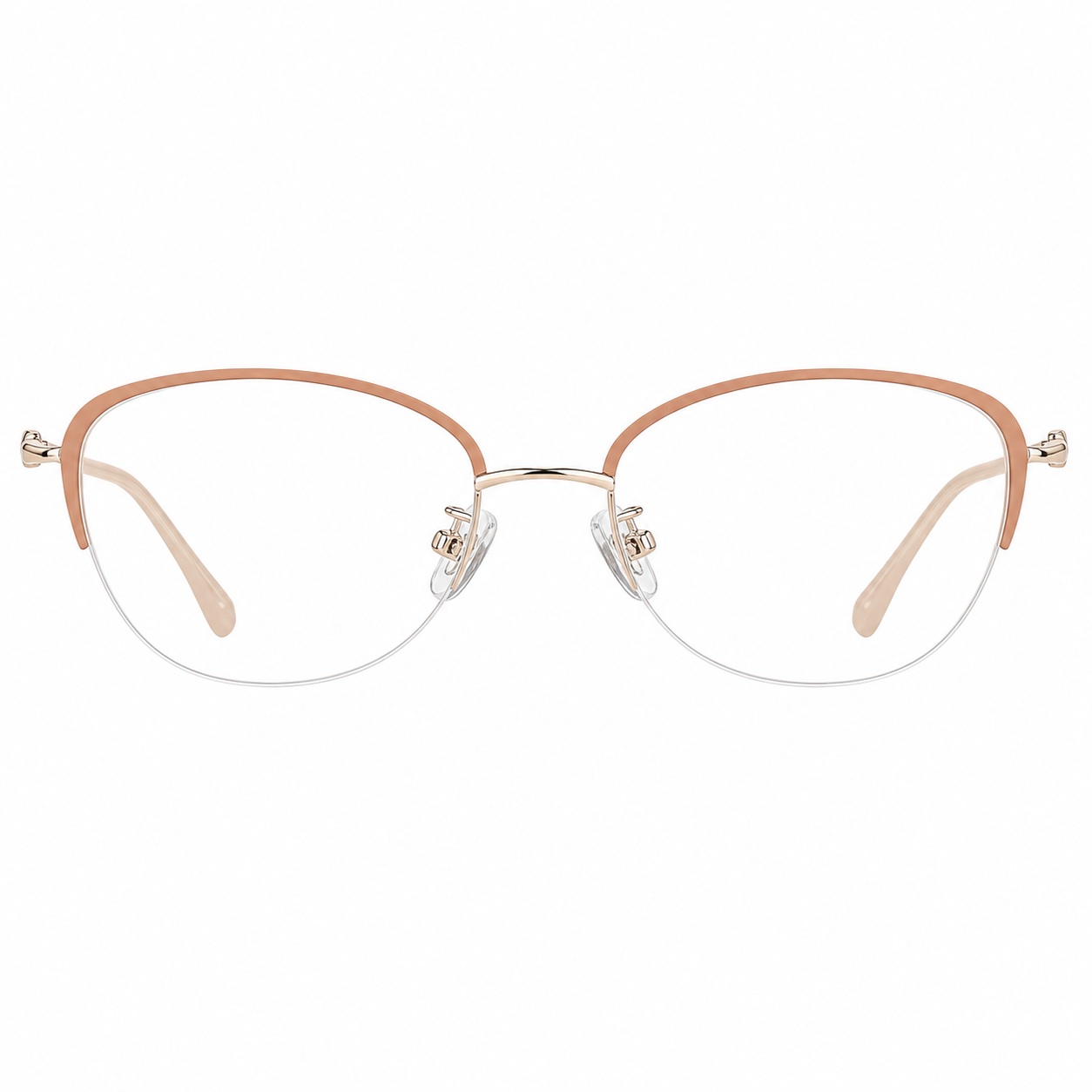 Rose Pink cat-eye semi-rimless eyeglass frame, front product view