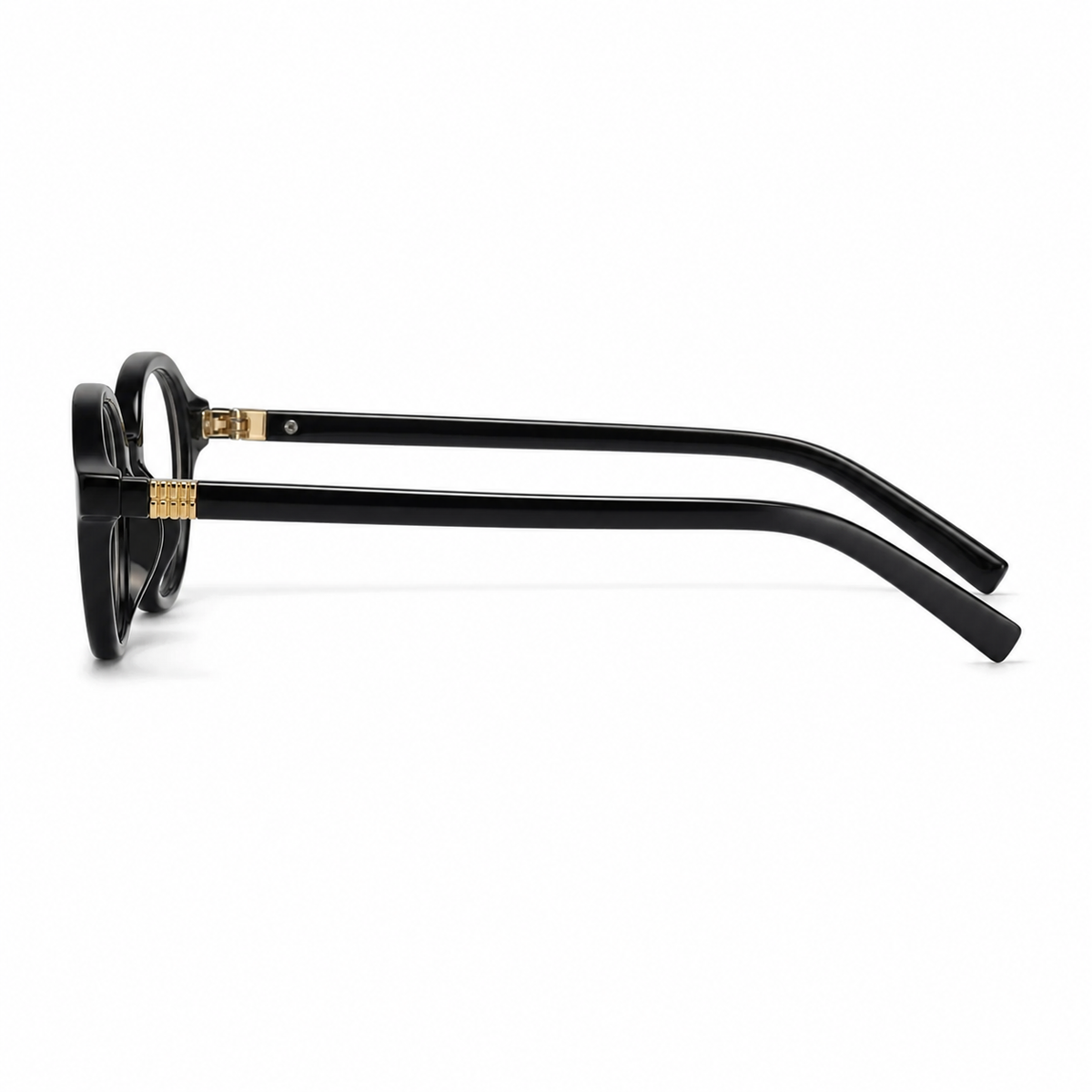 Glossy Black eyeglass frame, side-profile product view