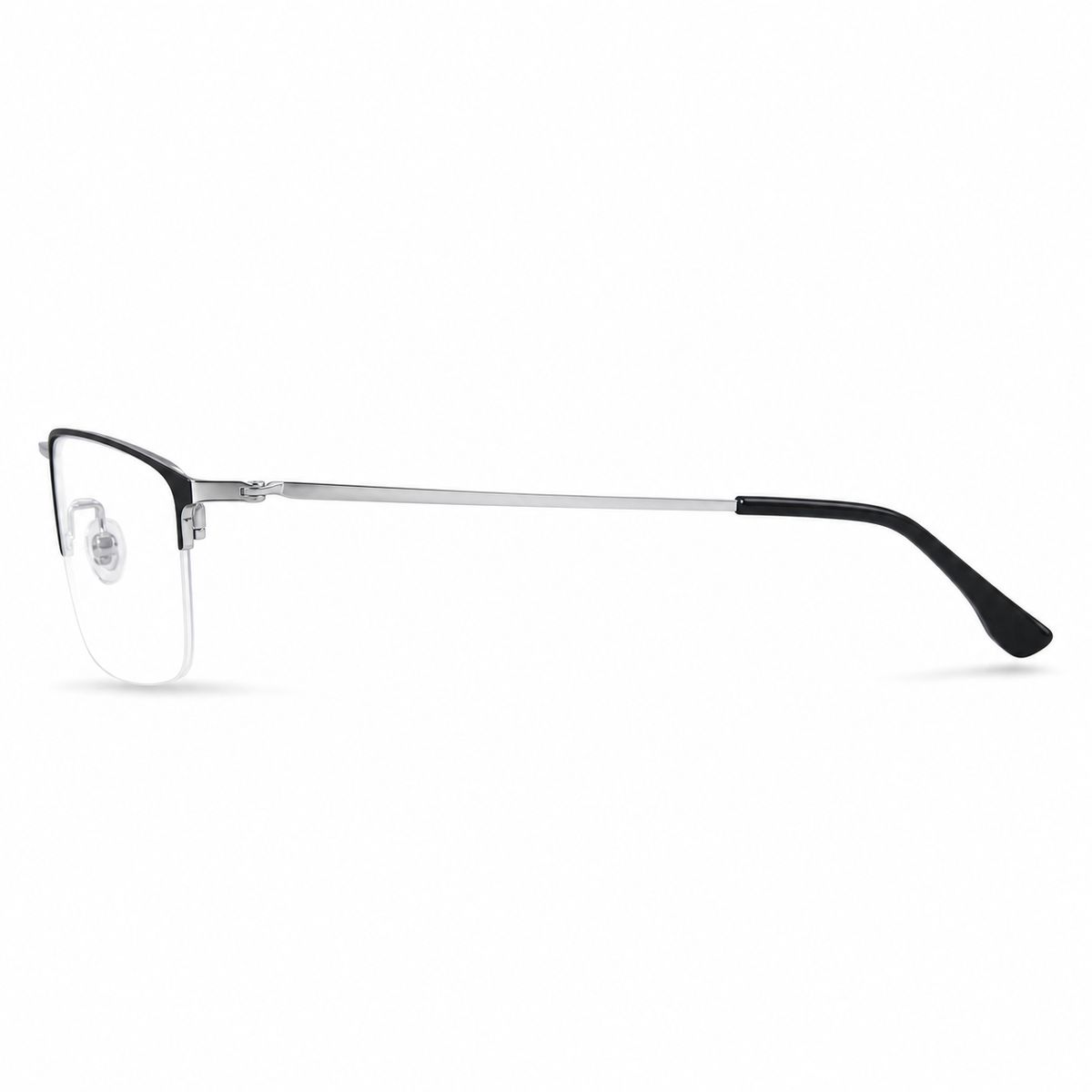 Black/Silver eyeglass frame, side-profile product view