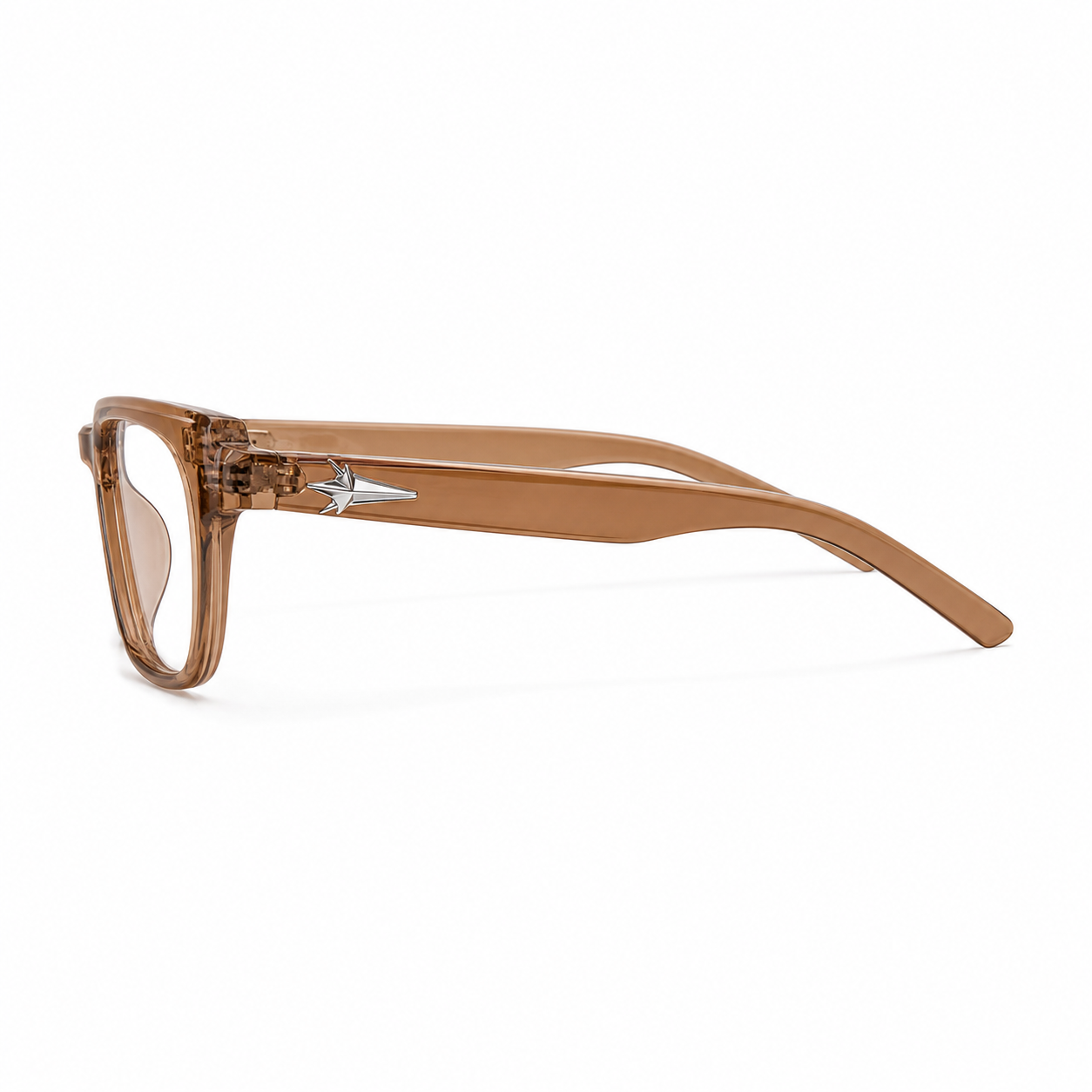 Crystal Brown eyeglass frame, side-profile product view
