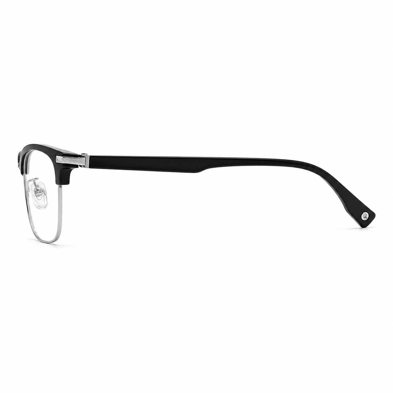Black/Silver eyeglass frame, side-profile product view