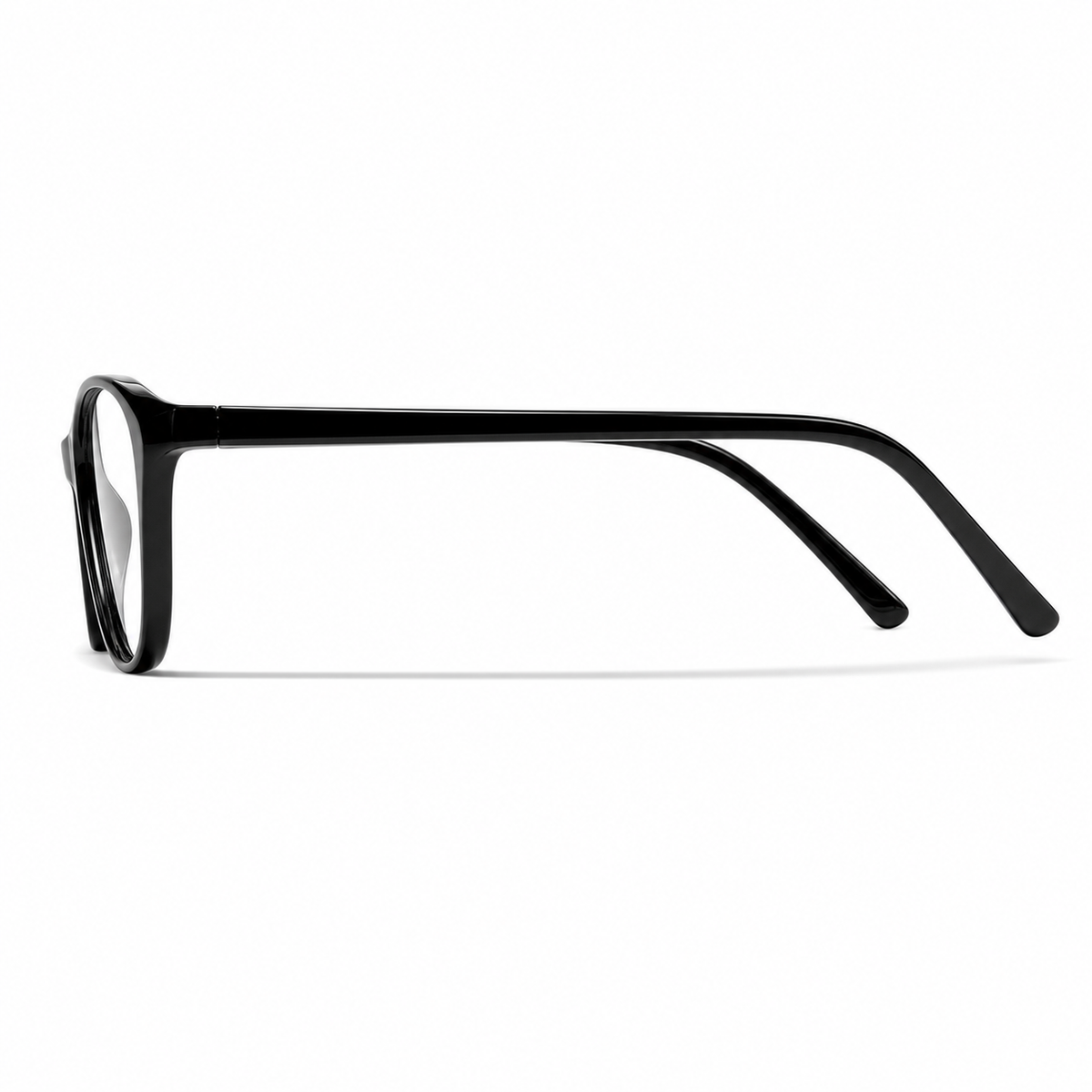 Glossy Black eyeglass frame, side-profile product view