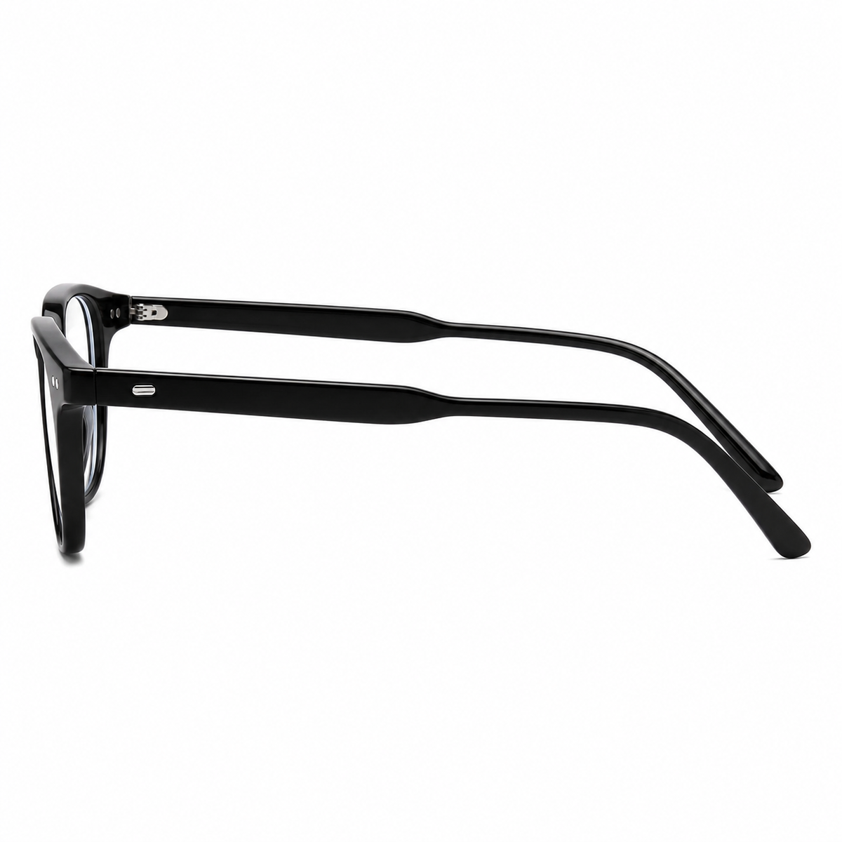 Glossy Black eyeglass frame, side-profile product view