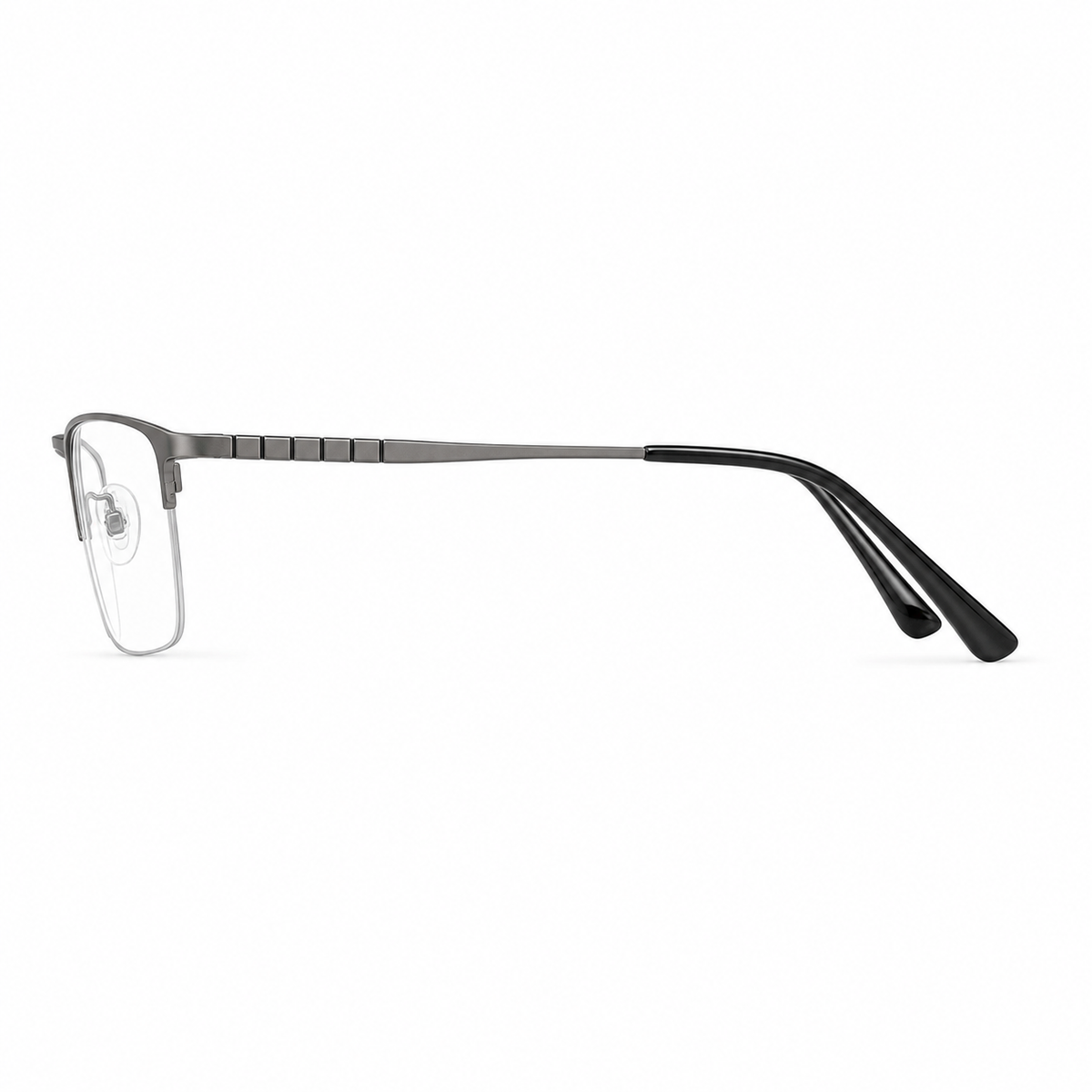 Gunmetal eyeglass frame, side-profile product view