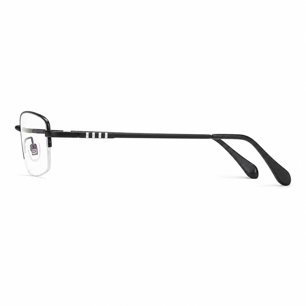 Matte Black eyeglass frame, side-profile product view