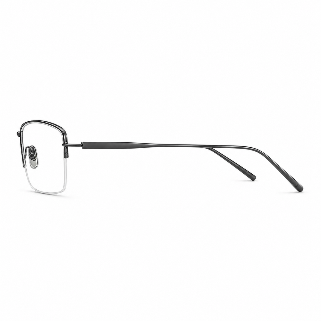 Gunmetal eyeglass frame, side-profile product view