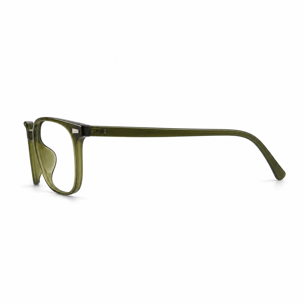 Olive Green eyeglass frame, side-profile product view