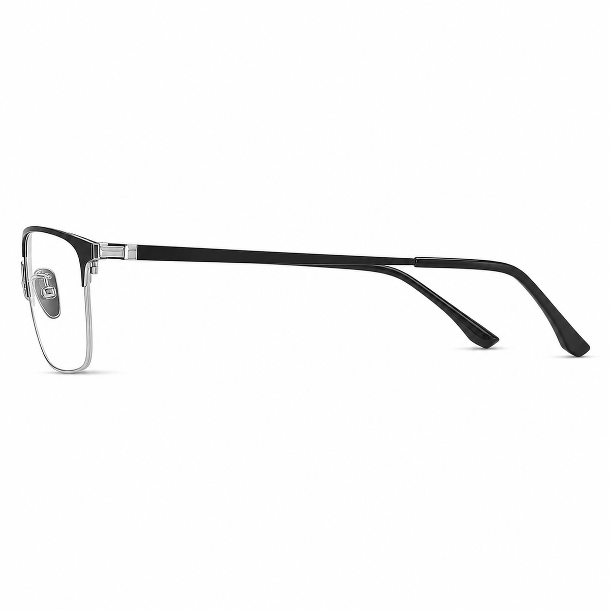 Black/Silver eyeglass frame, side-profile product view
