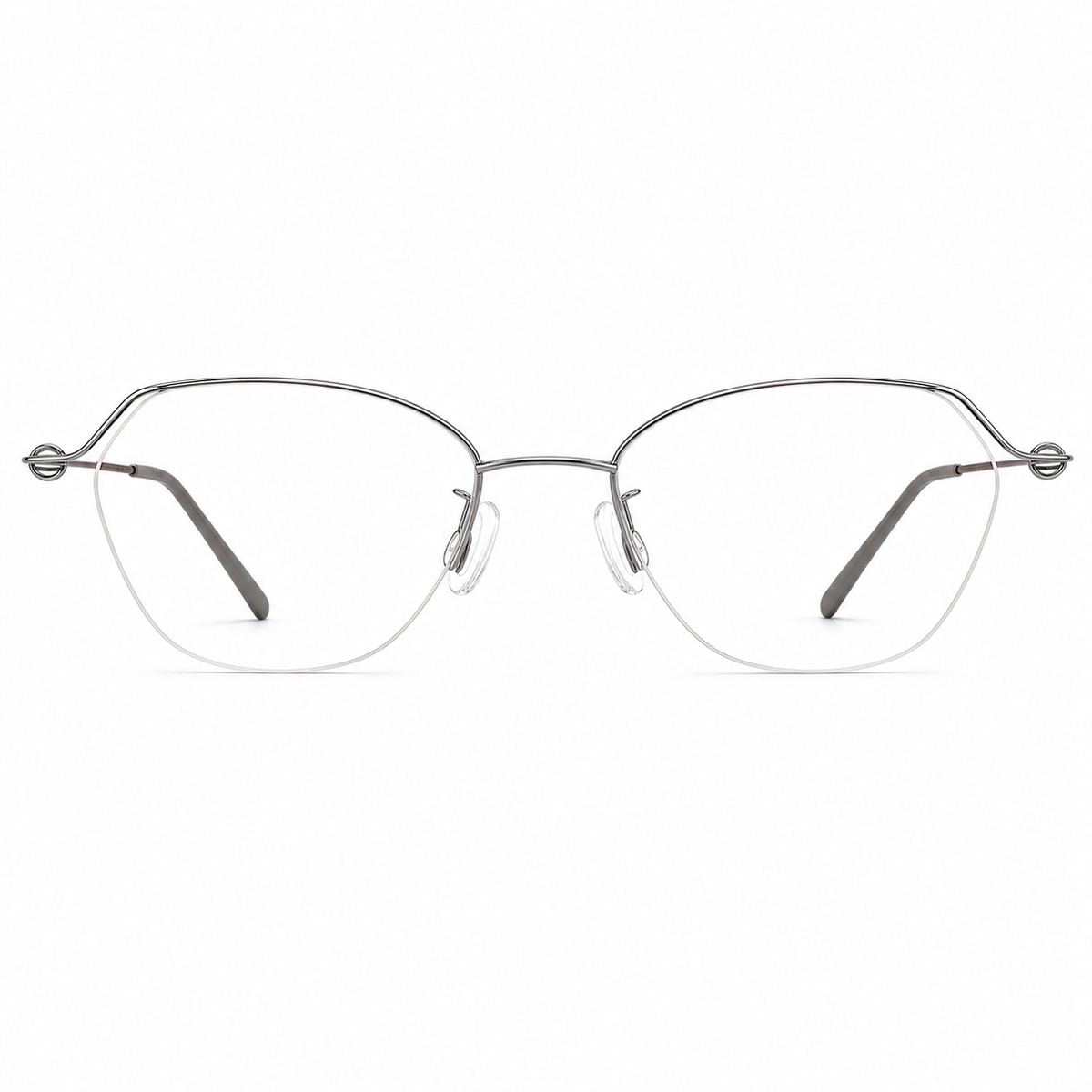 Silver and brown pure-titanium semi-rimless glasses, front product view