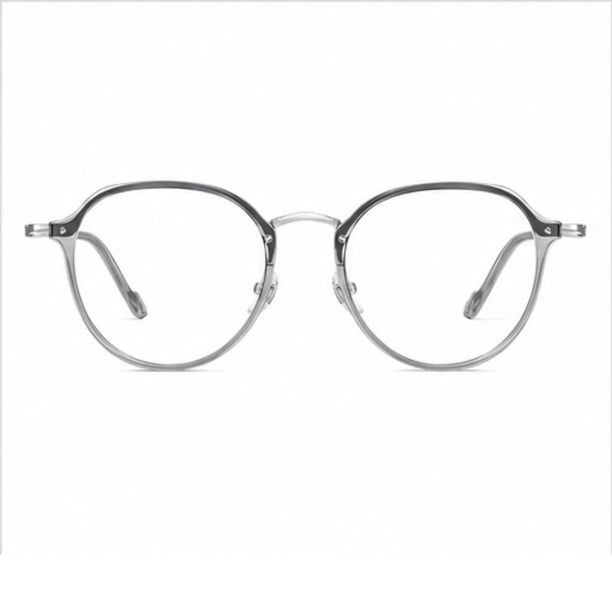 Silver Gray unisex ultra-light TR90 and alloy rounded full-rim glasses, front product view