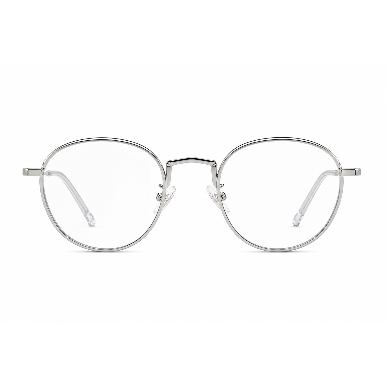 Silver men's alloy near-round full-rim glasses, front product view