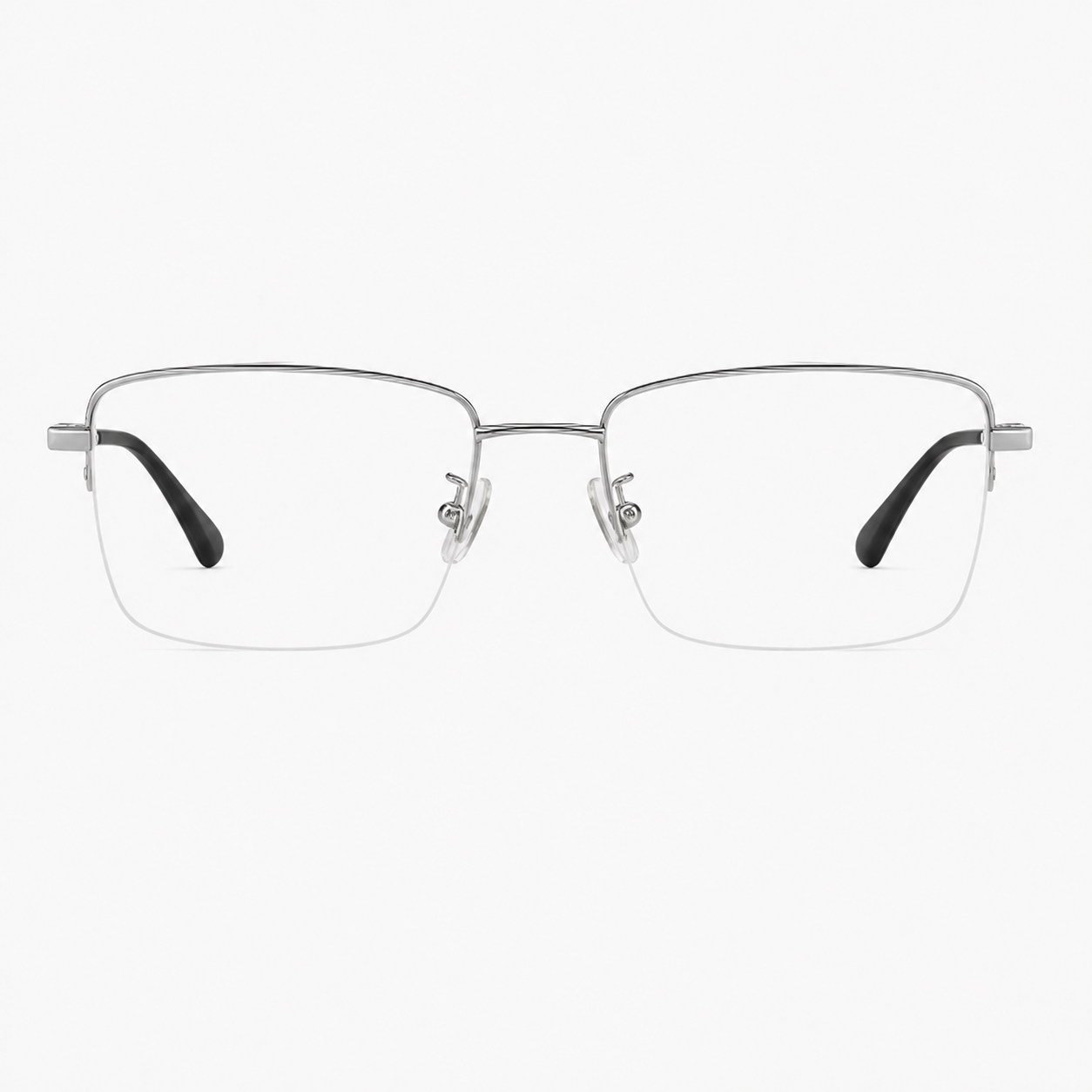 Silver men's pure titanium semi-rimless glasses, front product view
