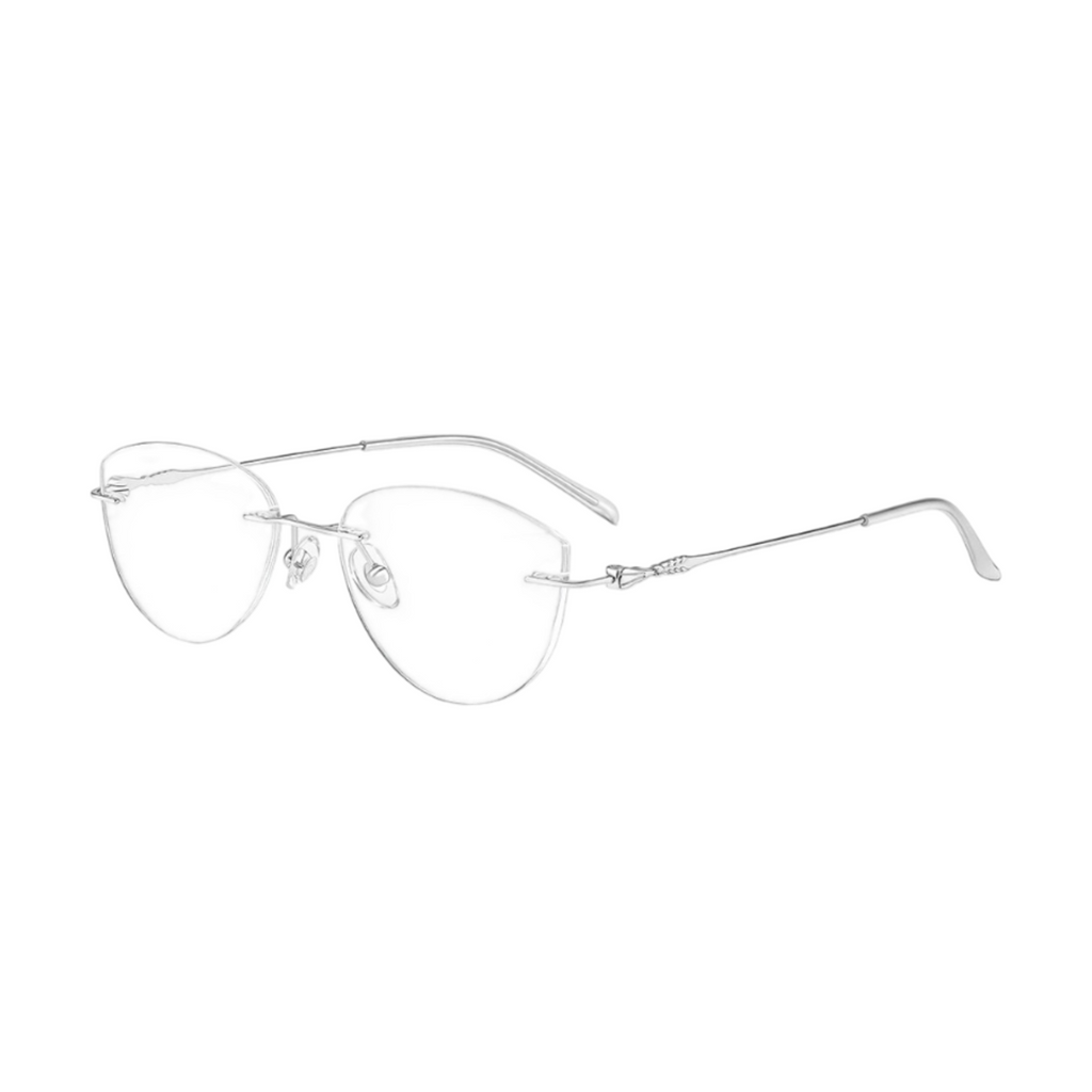 Silver pure-titanium rimless glasses, 45-degree product view