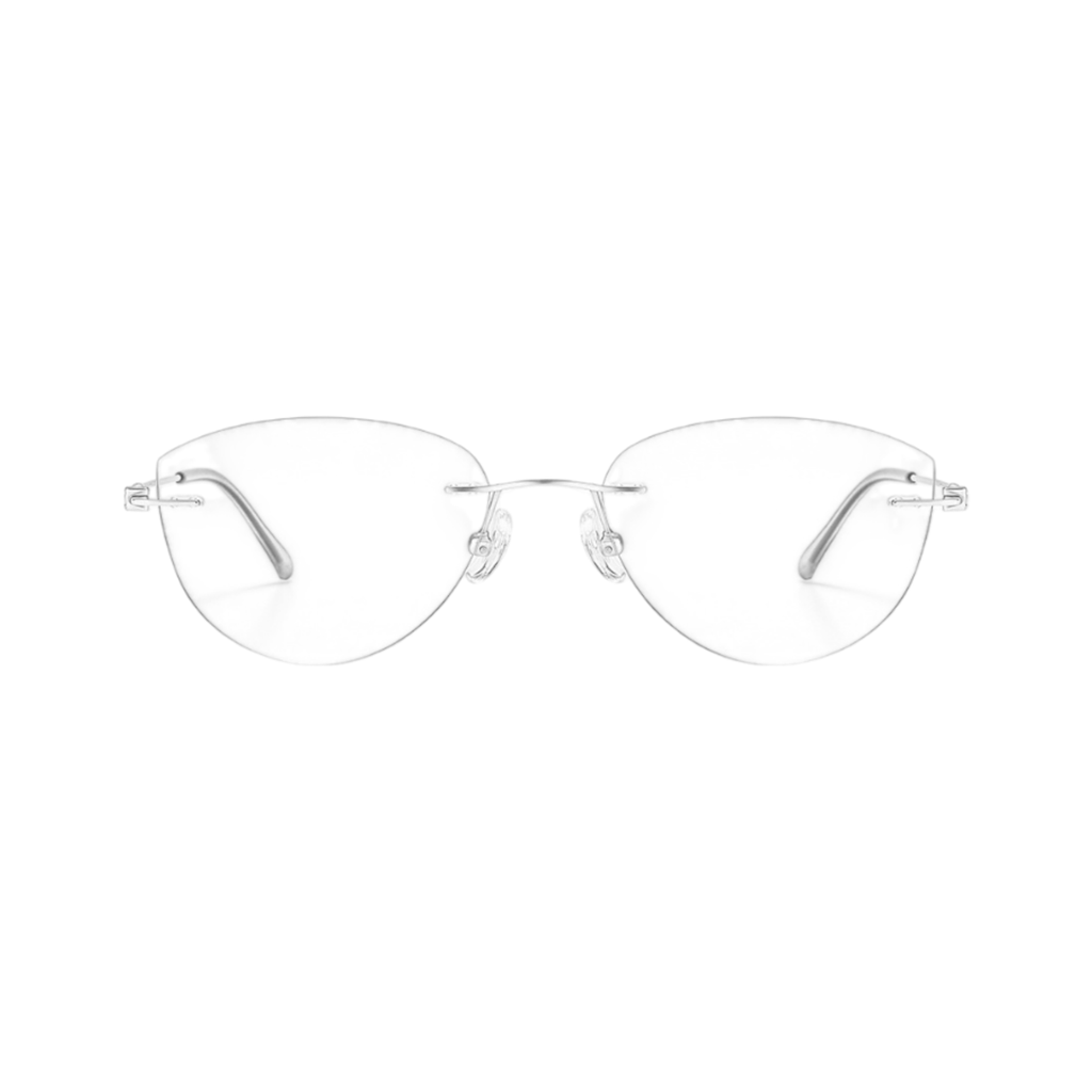 Silver pure-titanium rimless glasses, front product view