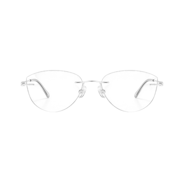 Silver pure-titanium rimless glasses, front product view