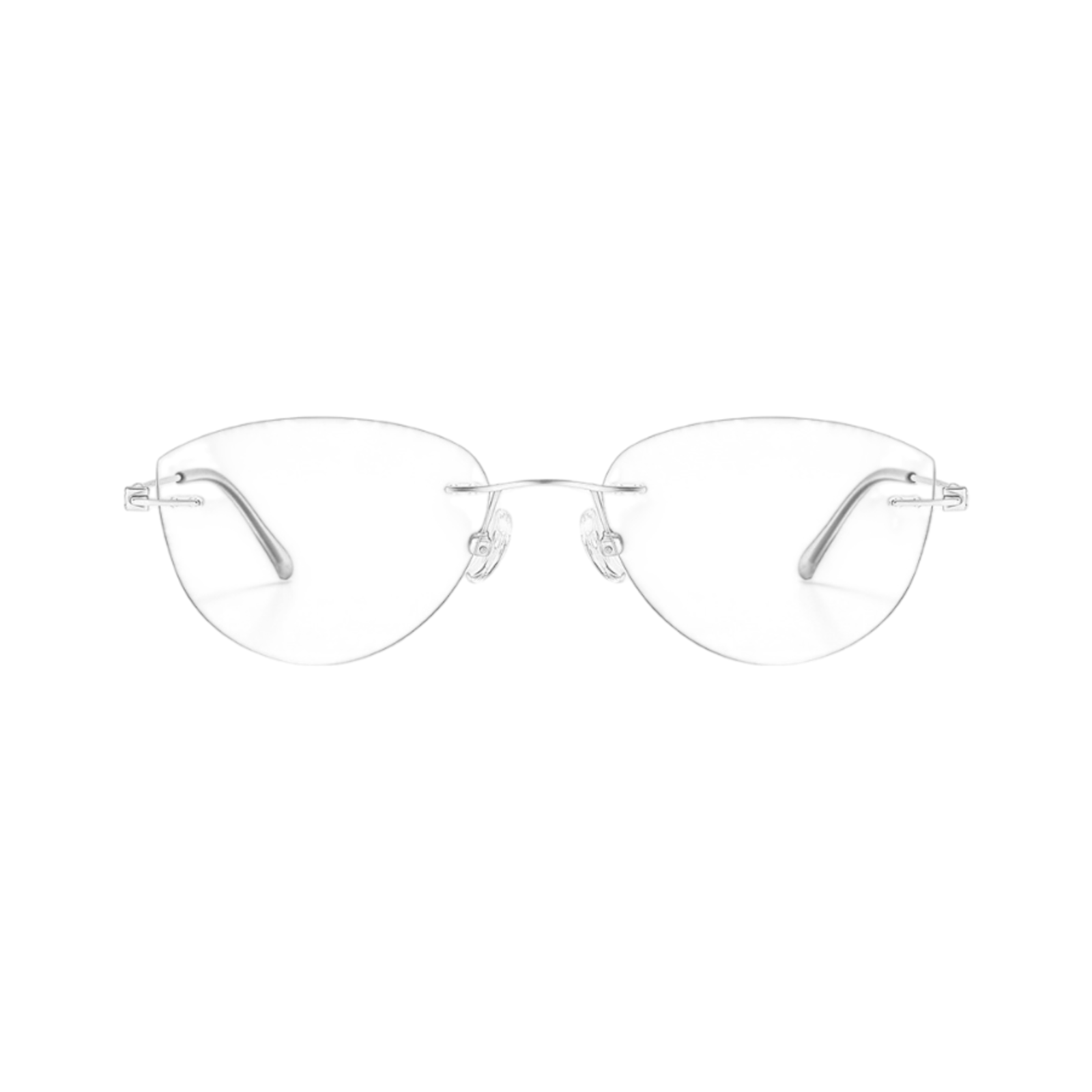 Silver pure-titanium rimless glasses, front product view