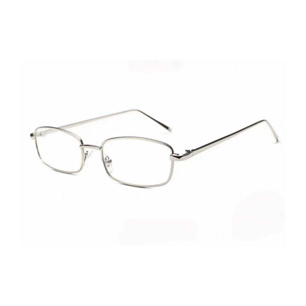 Silver alloy slim square full-rim glasses, 45-degree product view