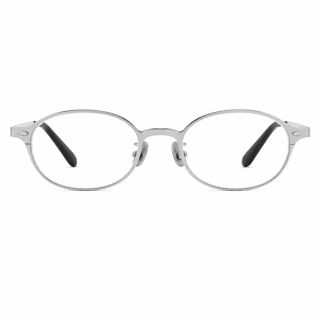 Silver semi-titanium nerd oval full-rim glasses, front product view
