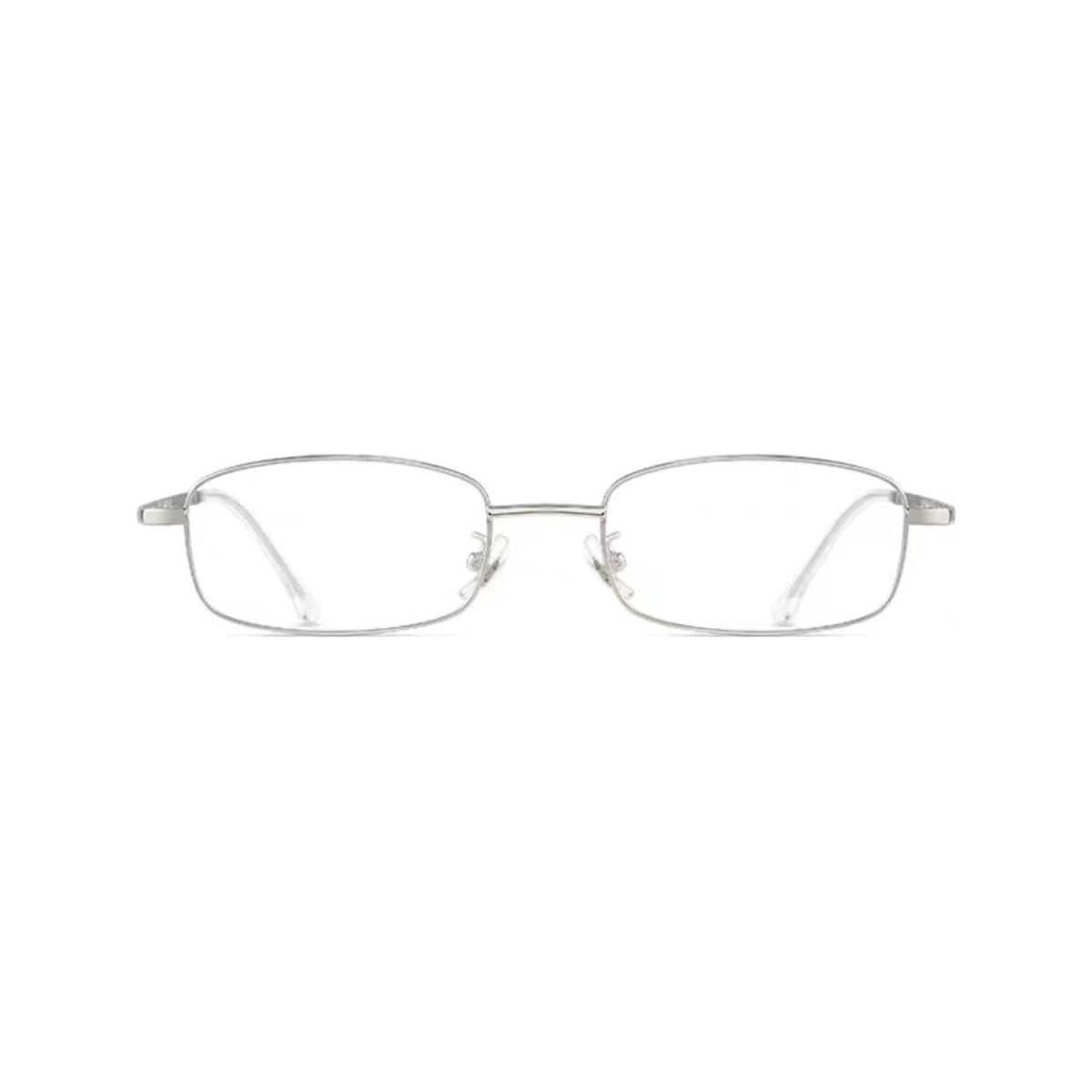 Silver small-fit alloy rectangular full-rim glasses, front product view
