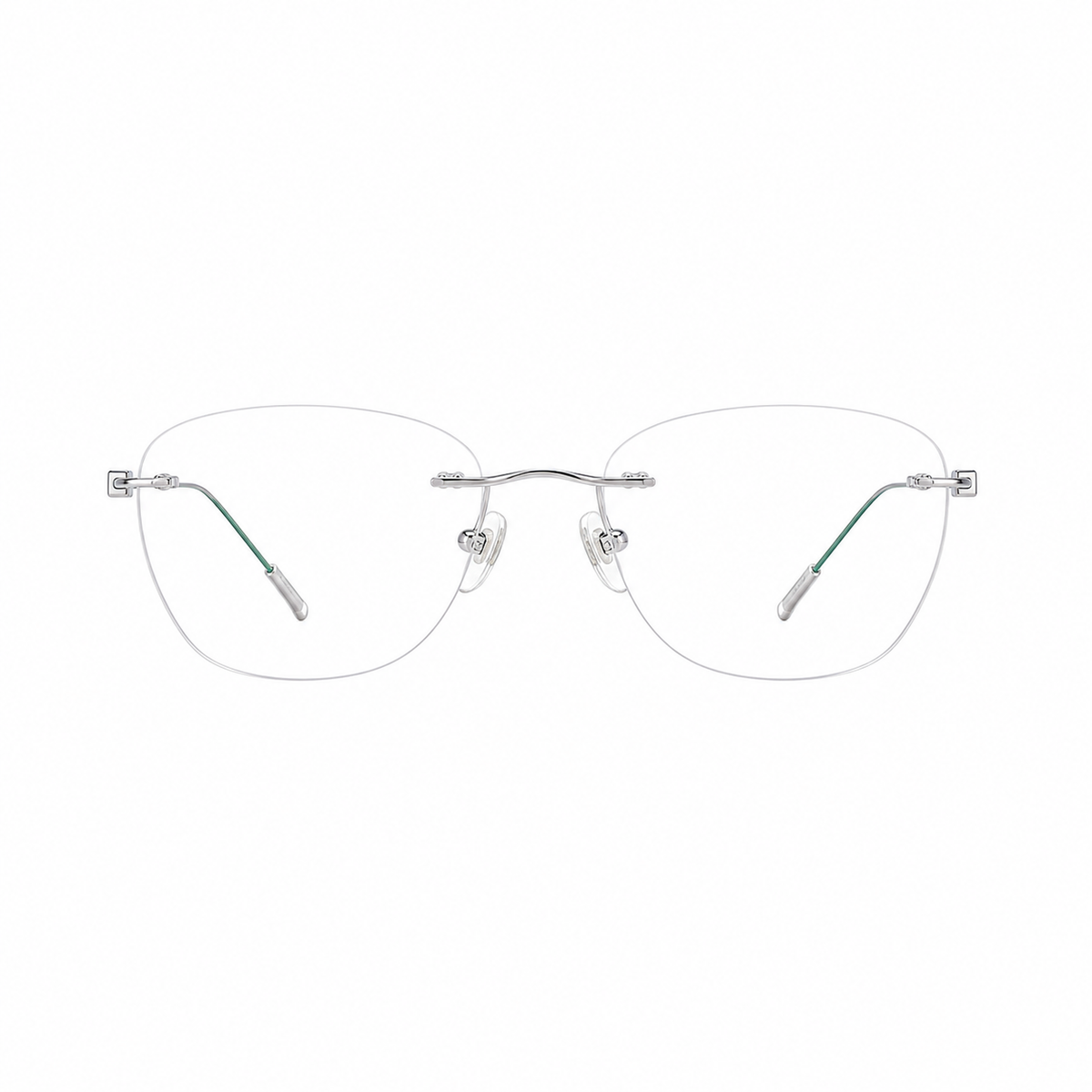 Silver/Teal titanium rimless glasses, front product view
