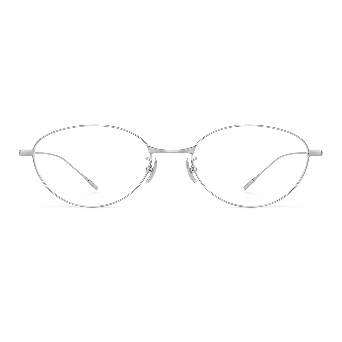 Silver titanium old-money small-fit soft-oval full-rim glasses, front product view