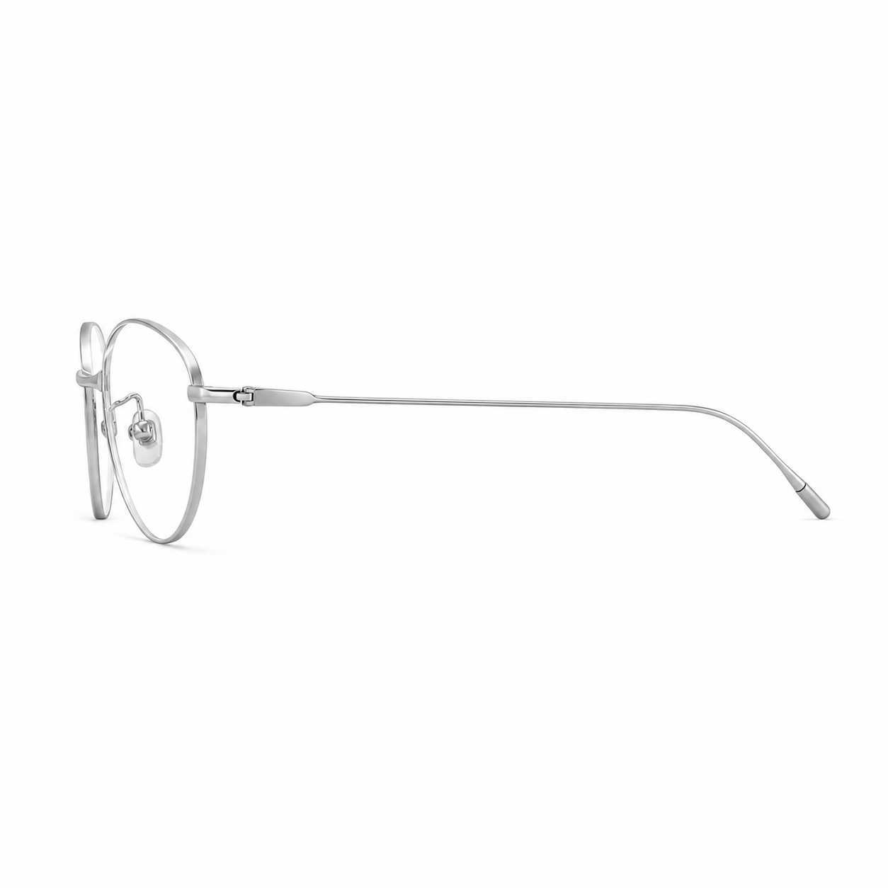 Silver titanium old-money small-fit soft-oval full-rim glasses, side and temple product view